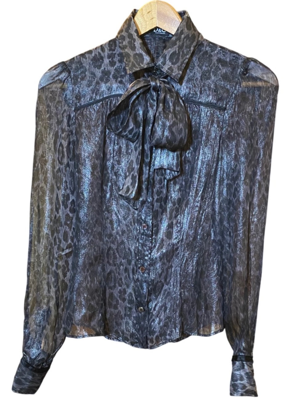 Dolce & Gabbana Vintage Silver Metallic Leopard Print Top Size XS 2